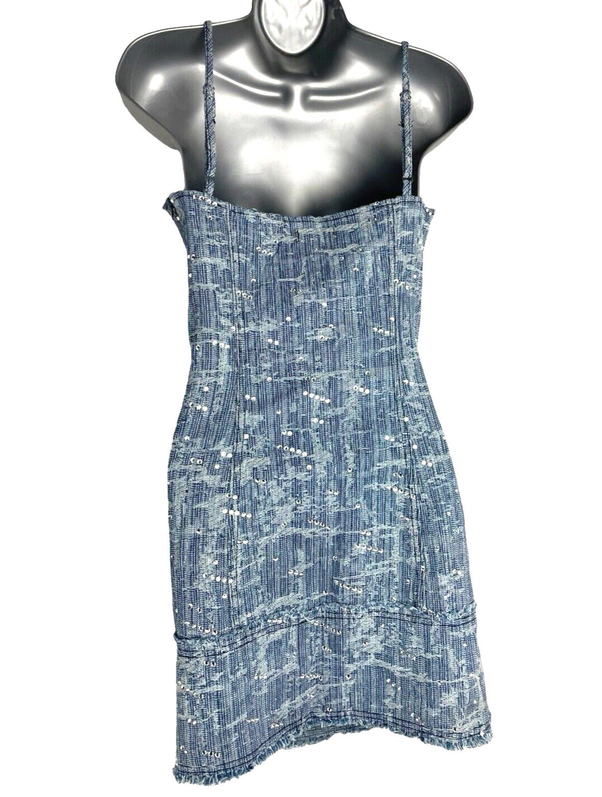 Pretty Little Thing Textured Denim Dress Diamante Buckle Women’s UK Size 8