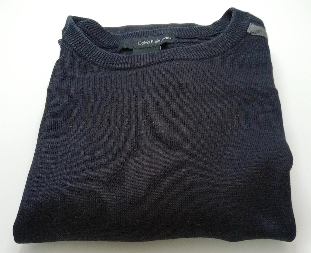 Calvin Klein Knit Jumper Men's UK Size L Black Long Sleeve 100% Cotton Crew Neck