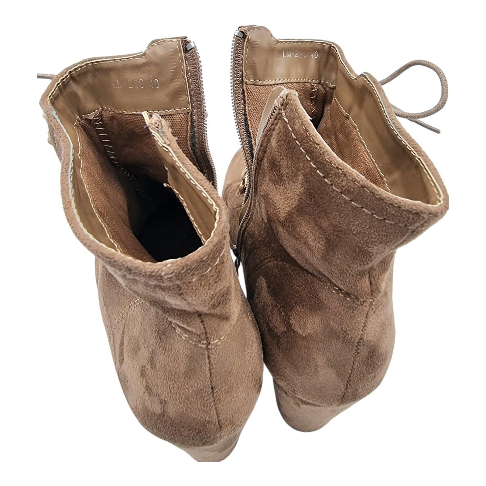 Laura Mode Beige Suede Lace Up Ankle Boots Women's UK Size 6.5 Block Heel Zip