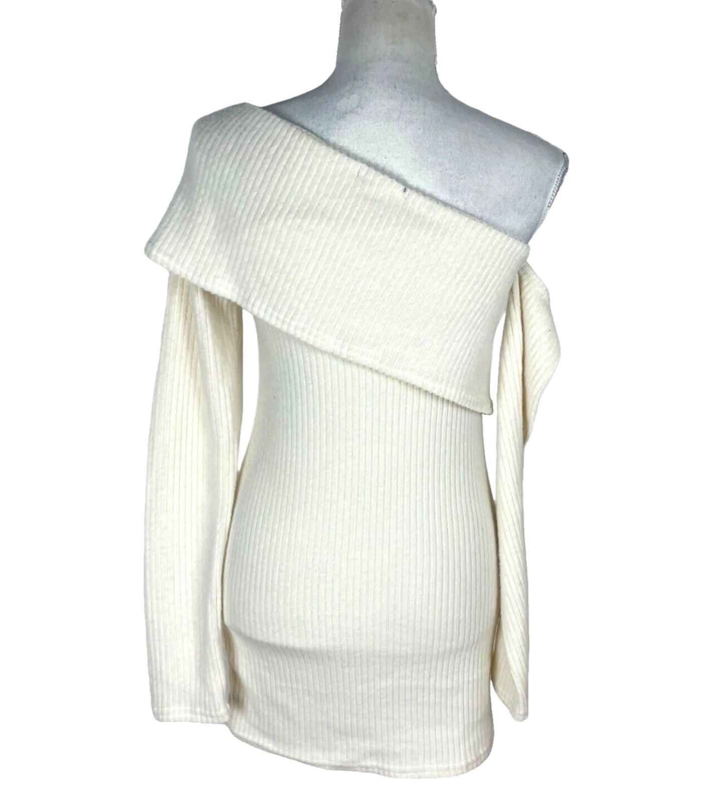PLT Knit Jumper Mini Dress Women's UK Size 8 Asymmetric One Shoulder Long Sleeve