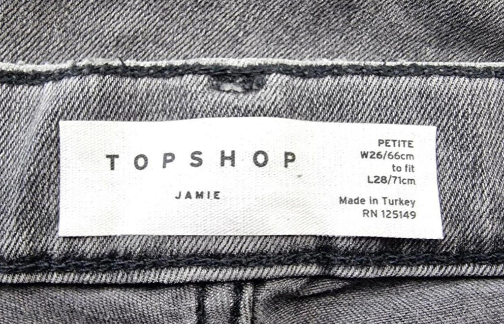 Topshop Jamie Jeans Women's UK Size W26 L28 Grey Denim Petite Ankle Grazer