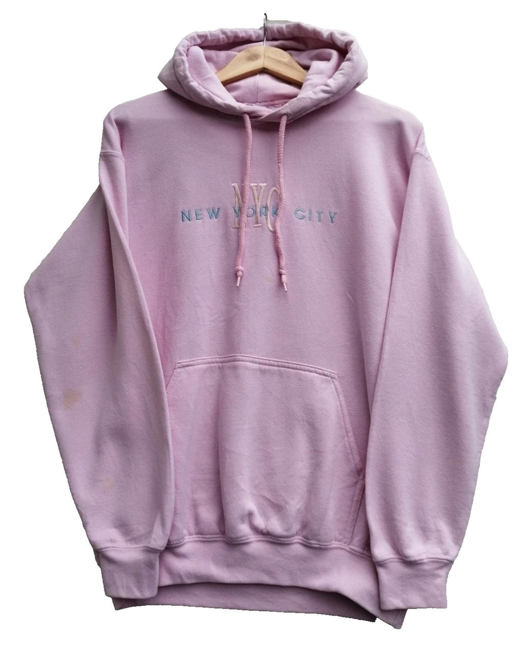 New York City Embroidered Hoodie Men's Size M Pink Jersey Hooded Pockets Sports