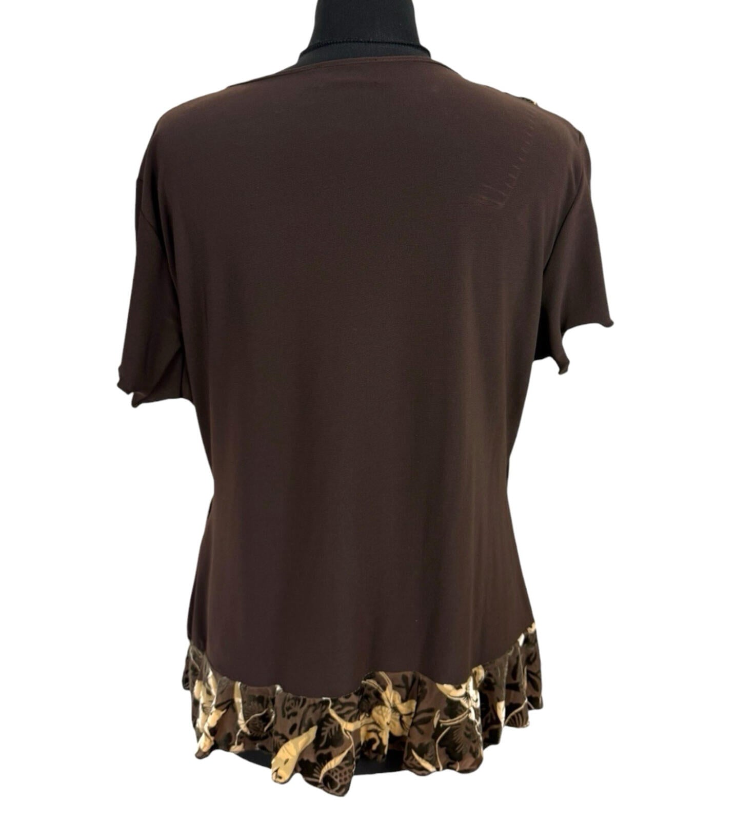 Saloos Skirt And Top Co Ord Set Women’s UK Size XL Stretch Floral Frill Brown