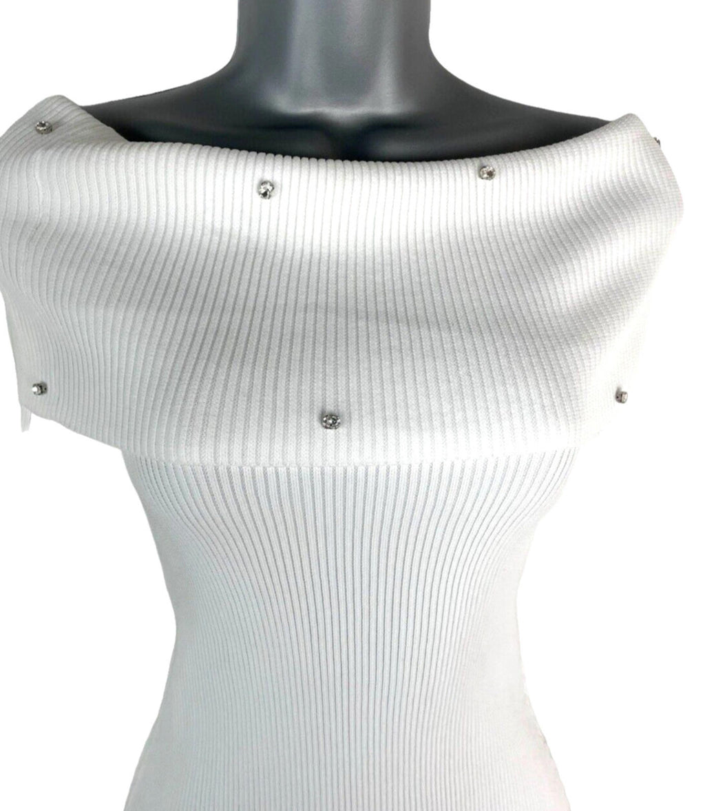 Playsuit White Ribbed Long Sleeve Dimante Studded Women’s UK Size 8
