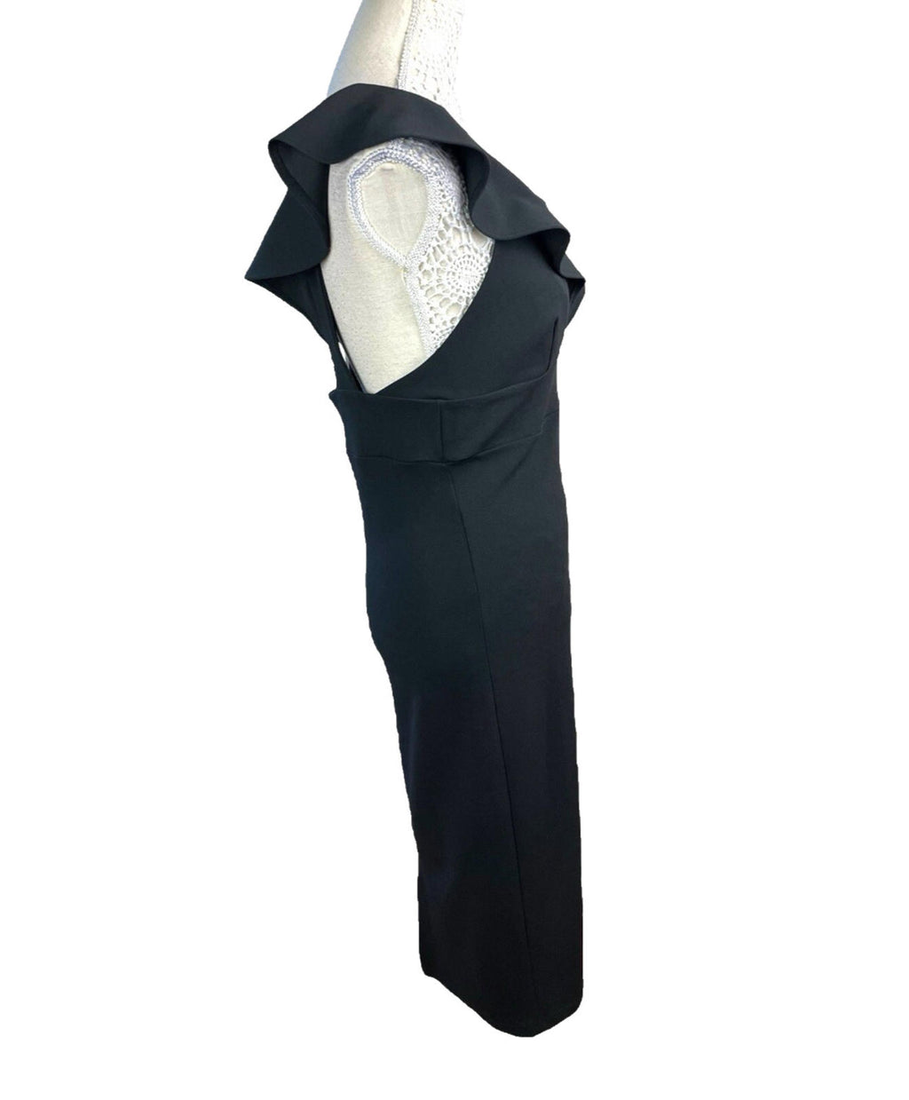 River Island Black Maxi Dress Frilled V Neck Lined Women’s UK Size 12