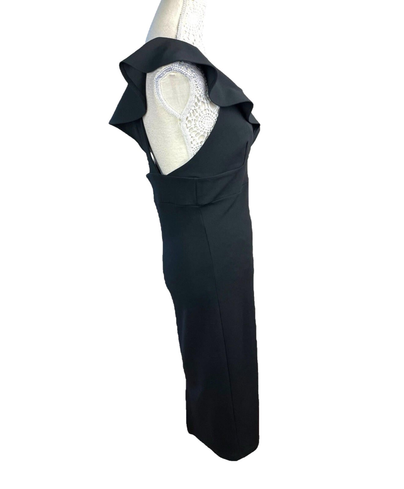 River Island Black Maxi Dress Frilled V Neck Lined Women’s UK Size 12