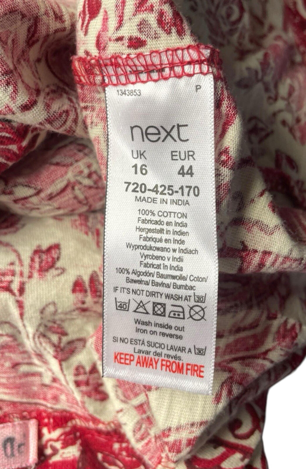 Next T-Shirt Blouse Top Women’s UK Size 16 Paisley Short Sleeve Cotton Red