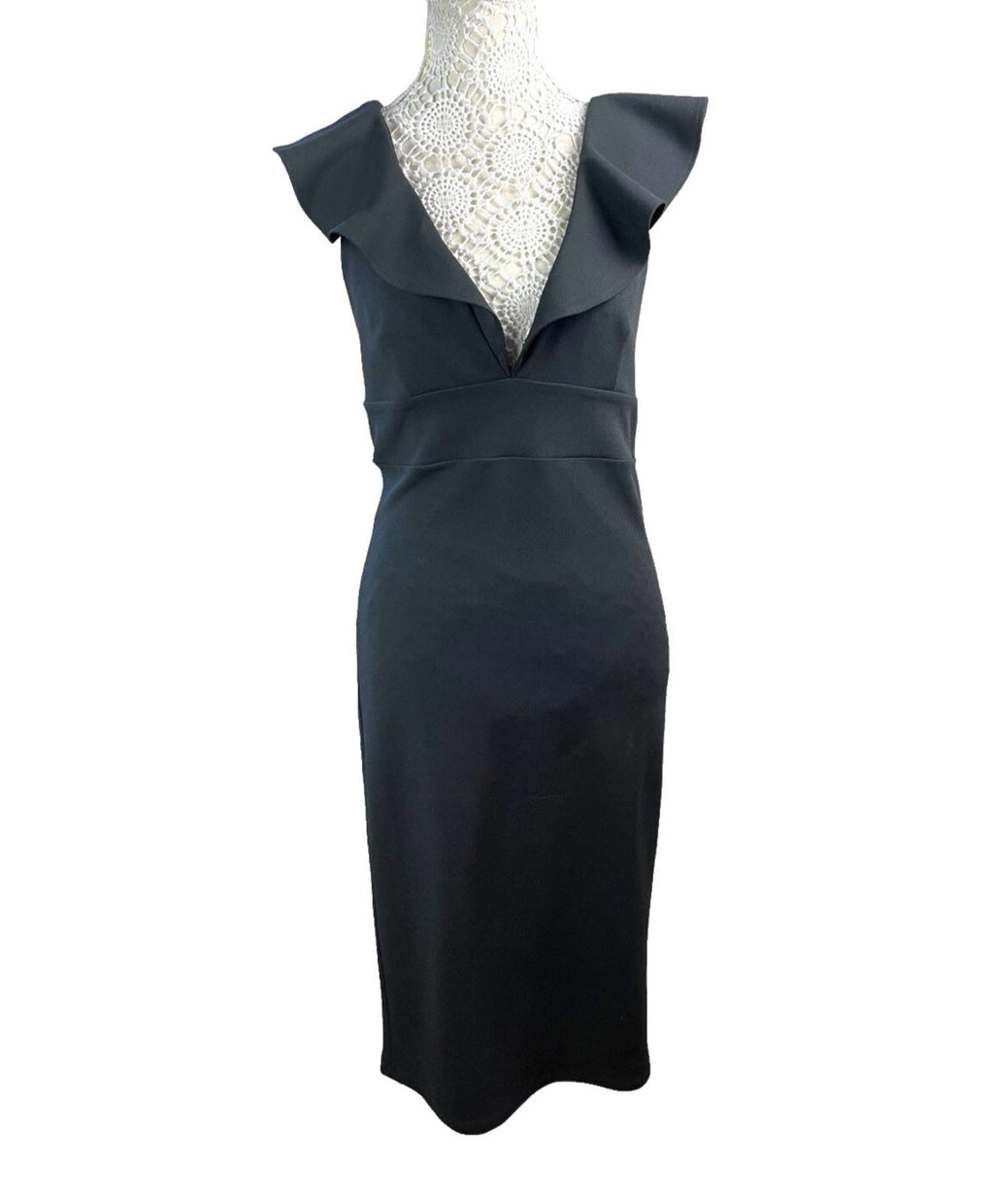 River Island Black Maxi Dress Frilled V Neck Lined Women’s UK Size 12