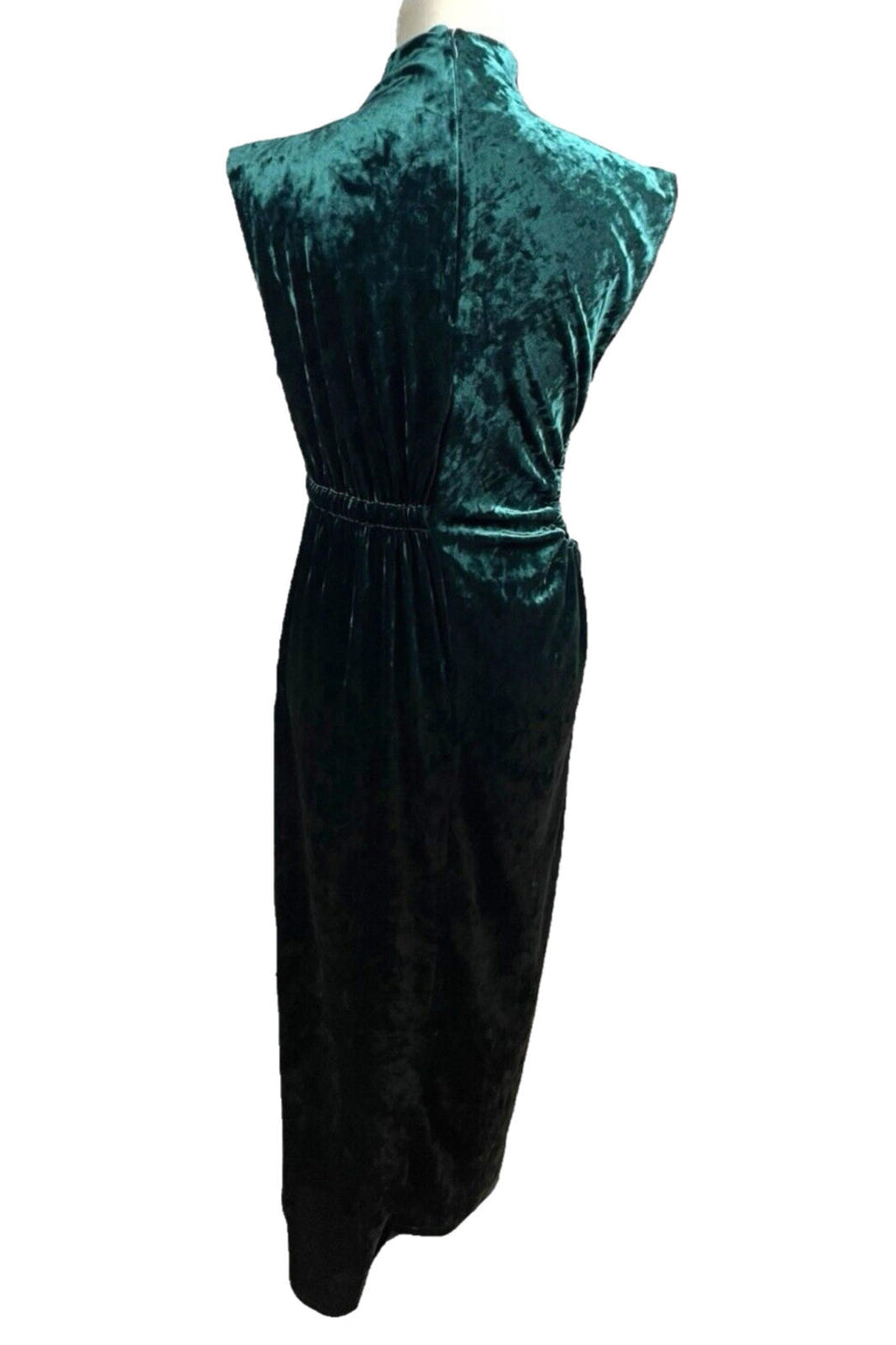 Velour Maxi Dress Women's UK Size 12 Green Cut Out Side Occasion Evening Formal