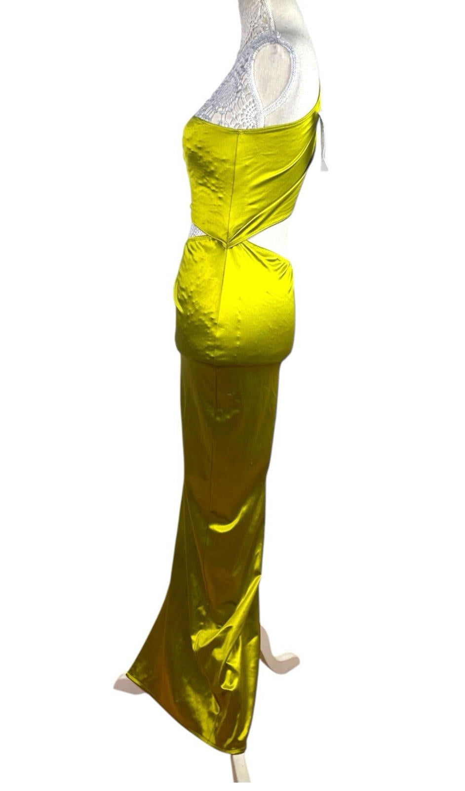 Figa Green Satin Maxi Dress Cut Out Design Women’s UK Size 8