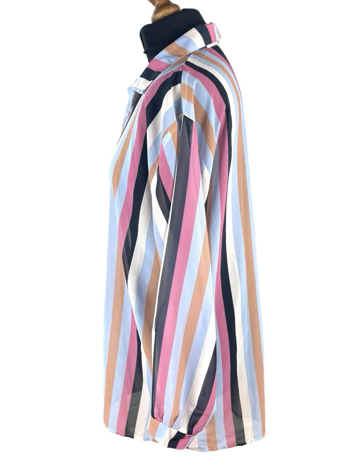 Pretty Little Thing Shirt Blouse Women’s UK Size S Colorful Stripe Long Sleeved