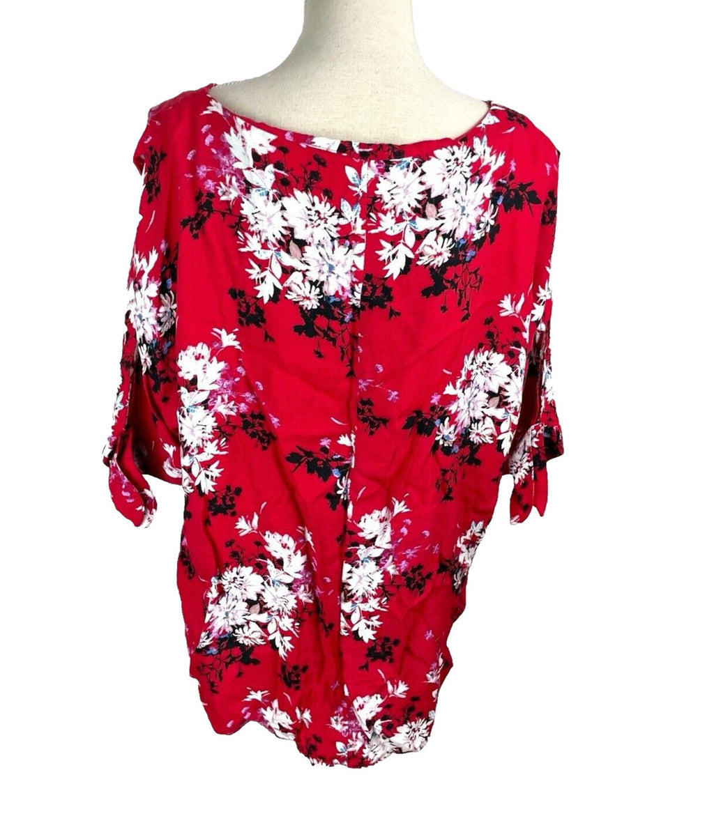 Bon Marche Blouse Women's UK Size 18 Red Floral 3/4 Sleeve Chiffon Summer Top