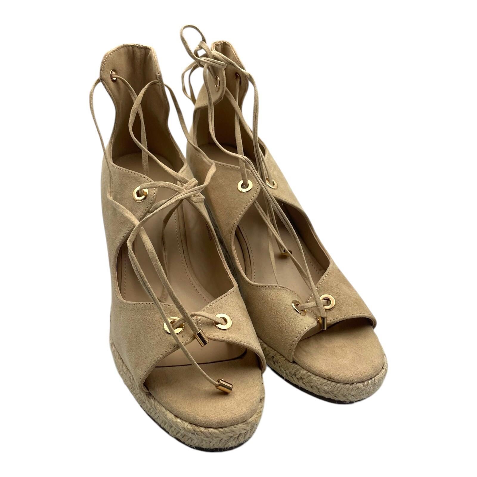 Just Fab Wedge Espadrille Shoes Women’s UK Size 6 Beige Suede Lace-Up Ankle