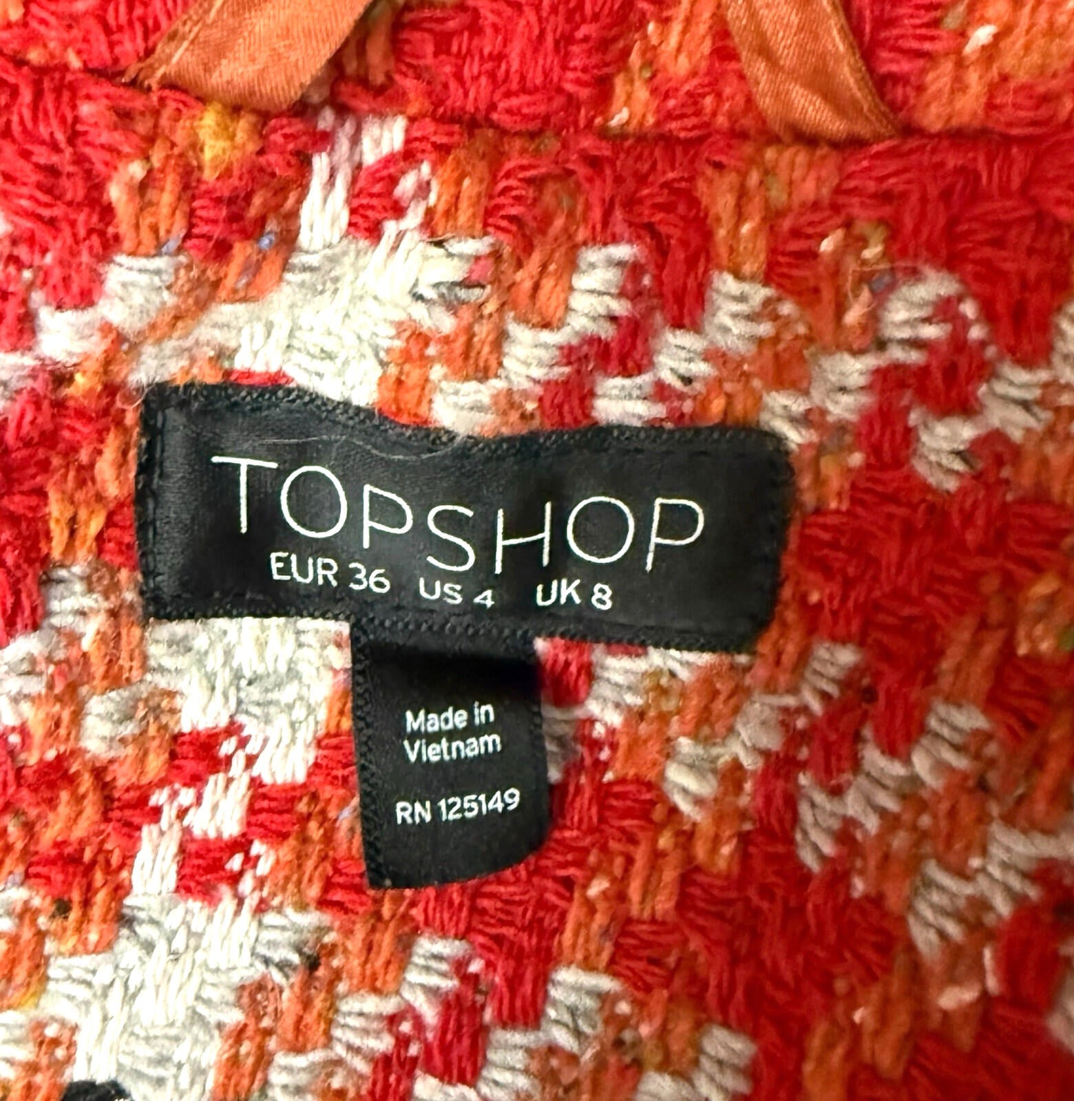 Topshop Red Check Overcoat Women’s UK Size 8 Collared Pockets Lined Button Up