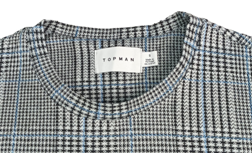 Topman Check T-Shirt Men's UK Size S Grey Crew Neck Gingham Easy Care
