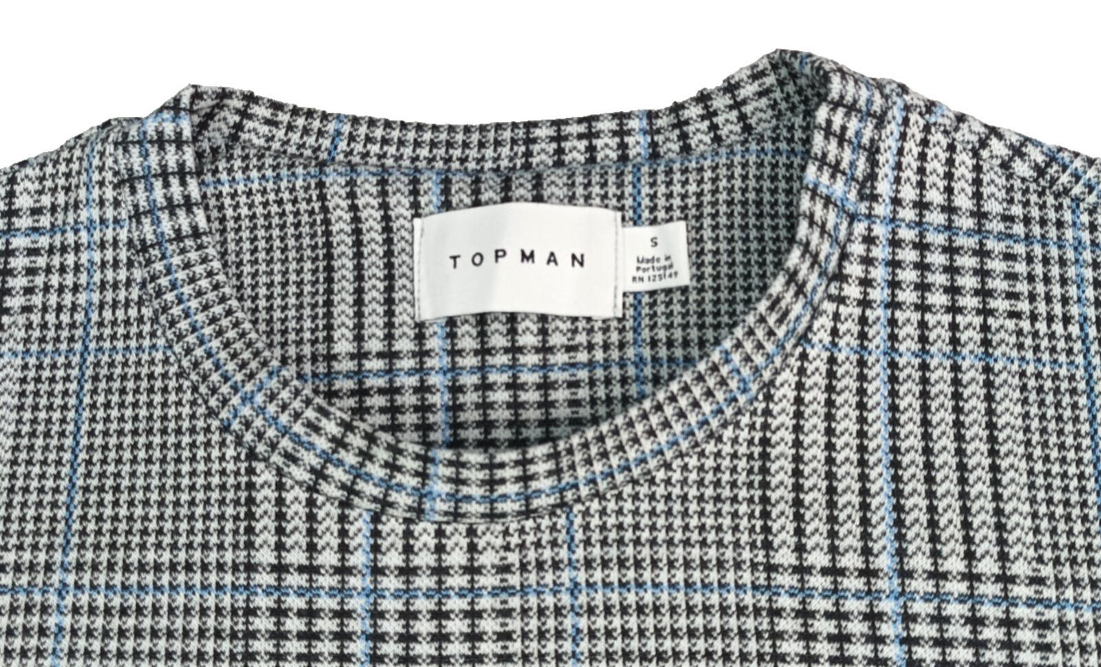 Topman Check T-Shirt Men's UK Size S Grey Crew Neck Gingham Easy Care