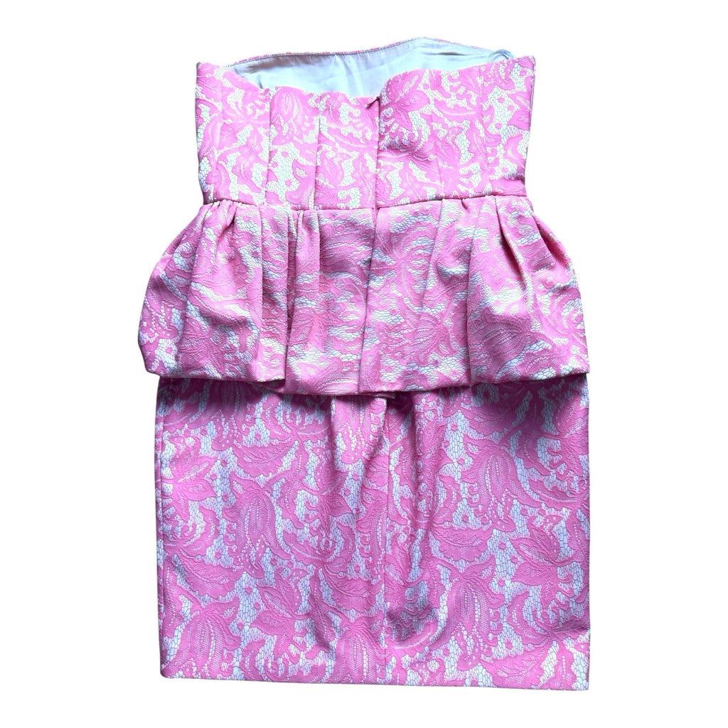 Zara Pink Peplum Dress Strapless Midi Lace Women’s UK Size L