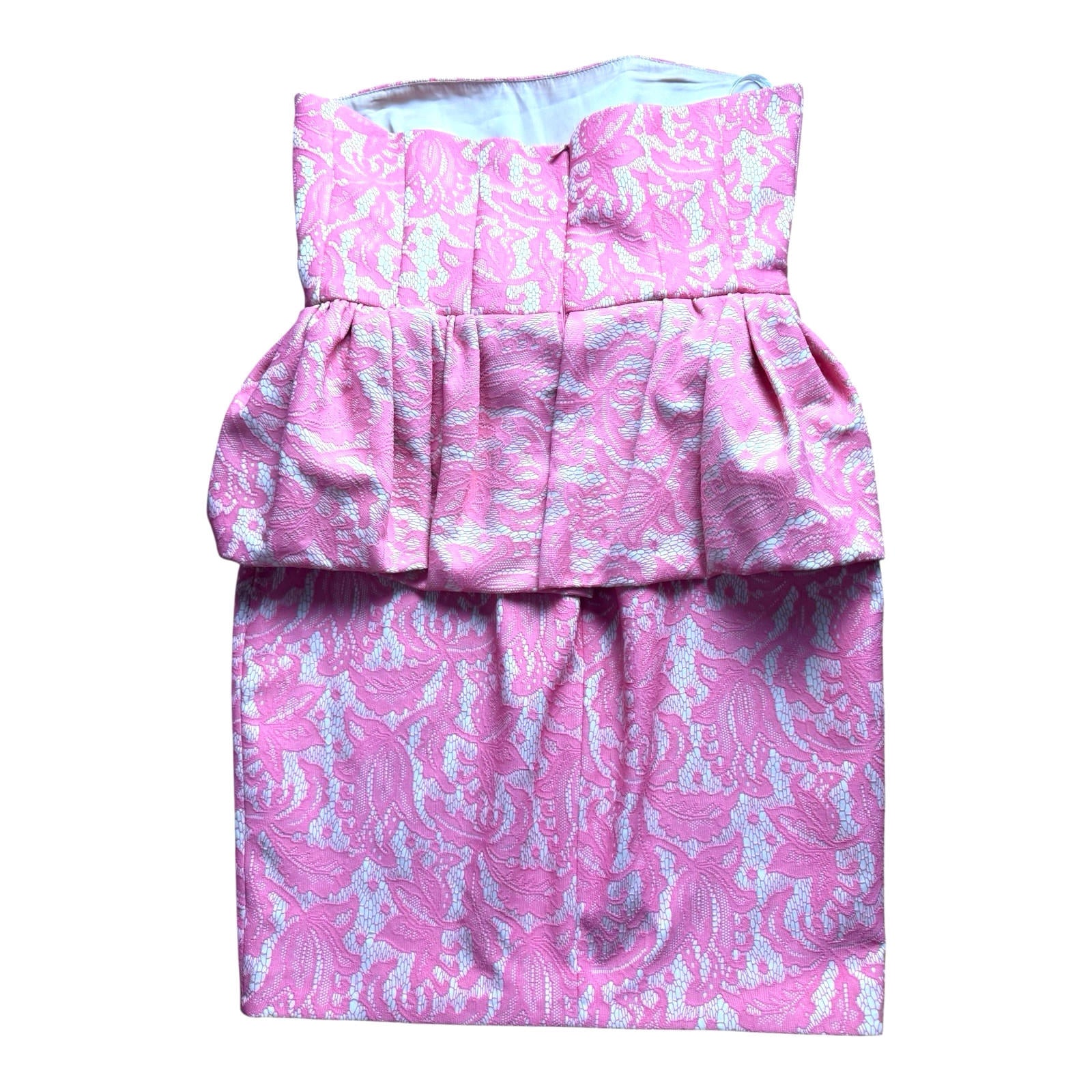 Zara Pink Peplum Dress Strapless Midi Lace Women’s UK Size L