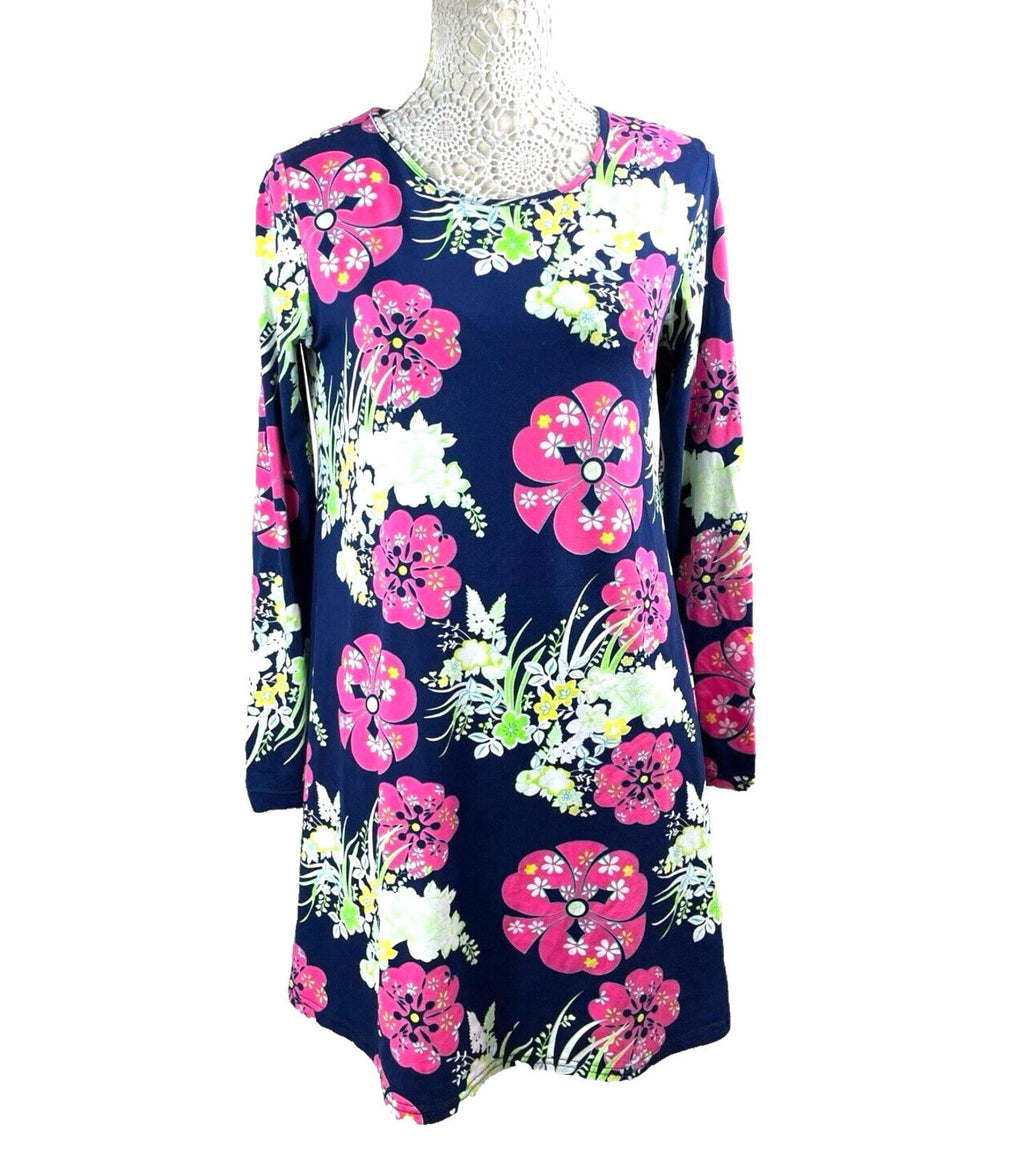Urban Mist Floral Mini Dress Women’s UK Size M Blue Long Sleeve Round Neck