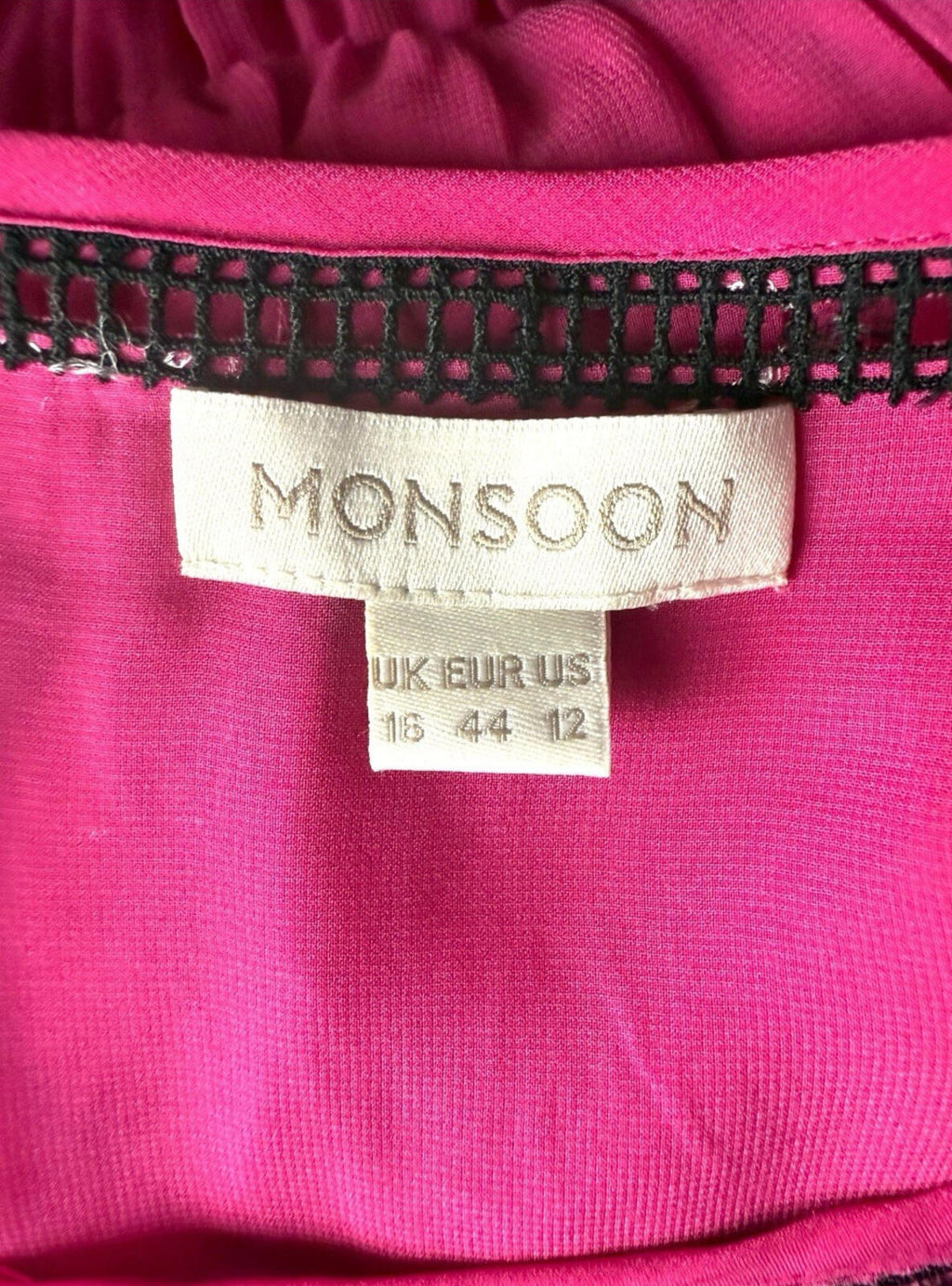 Monsoon Bright Pink Chiffon Midi Dress Beaded Women’s UK Size 16