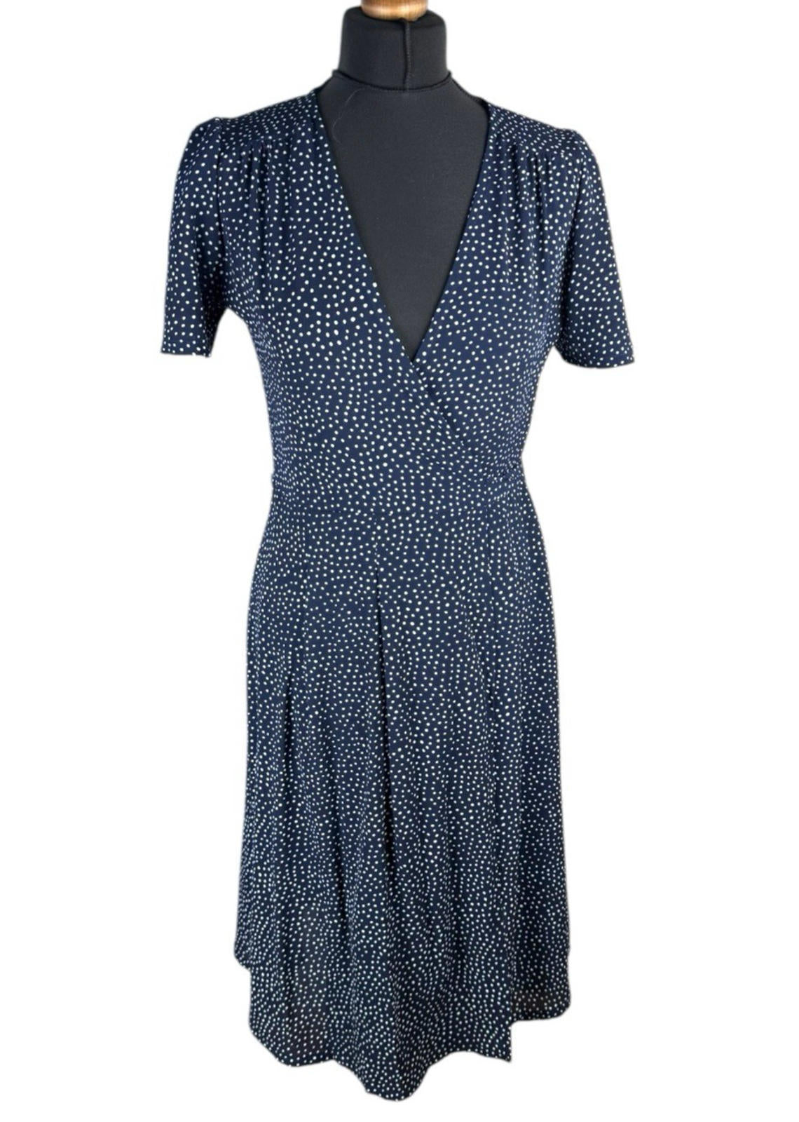 OST London Polka Dot Wrap Dress Women’s UK Size XS Navy Blue Belted Midi