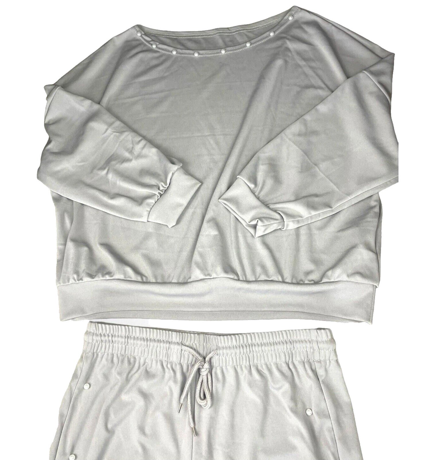 Pearl Embellished Tracksuit Co-Ord Set Women’s UK Size L Grey Jog Pants & Top