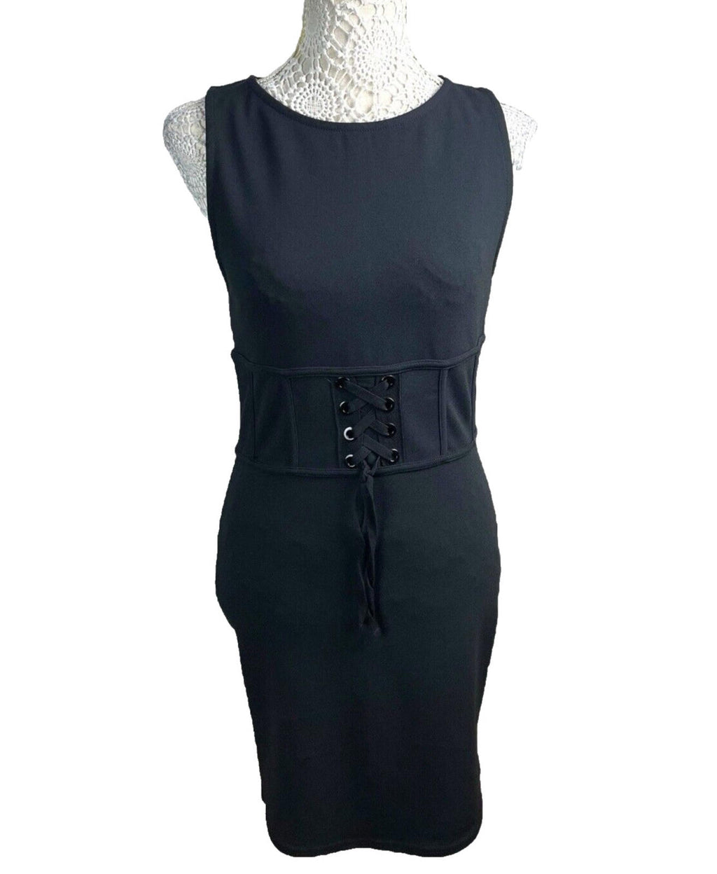 River Island Black Mini Dress Bodycon Corset Waist Women’s UK Size 12