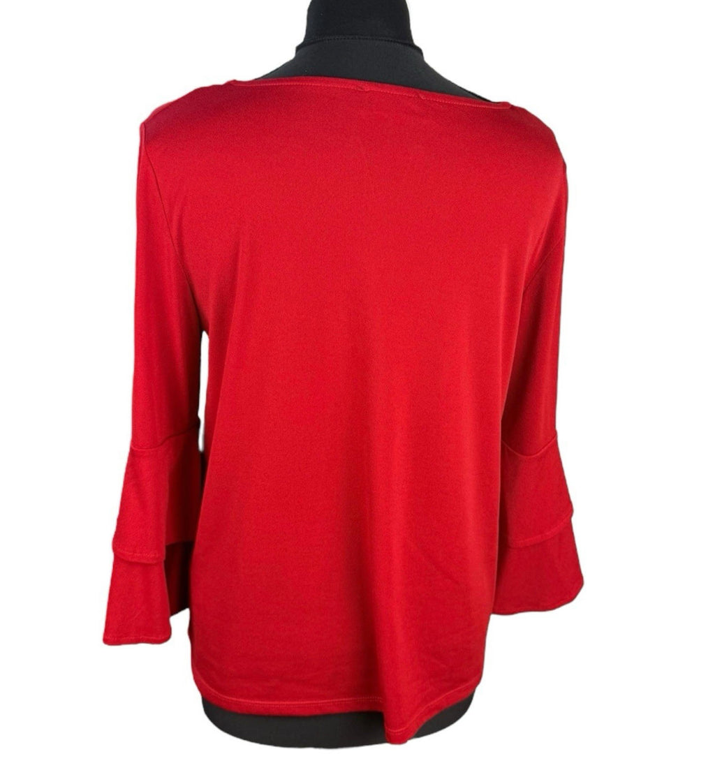 Klass Bright Red Blouse 3/4 Sleeve Gold Buckle Detail Women’s UK Size M
