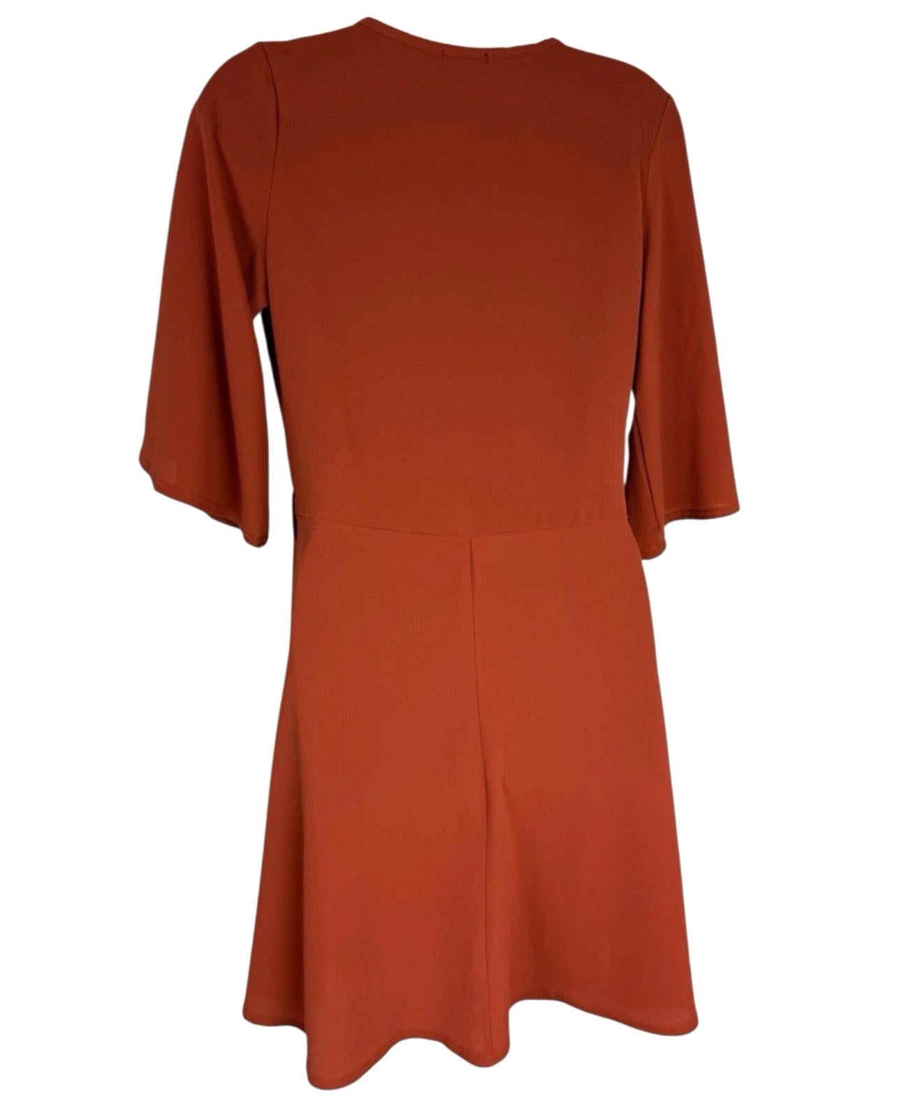 Boohoo Burnt Orange Mini Dress V Neck 3/4 Sleeve Women’s UK Size 12