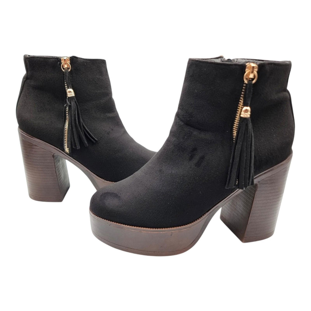 Krush Ankle Boots Black Block Heel Faux Suede Women's UK Size 7