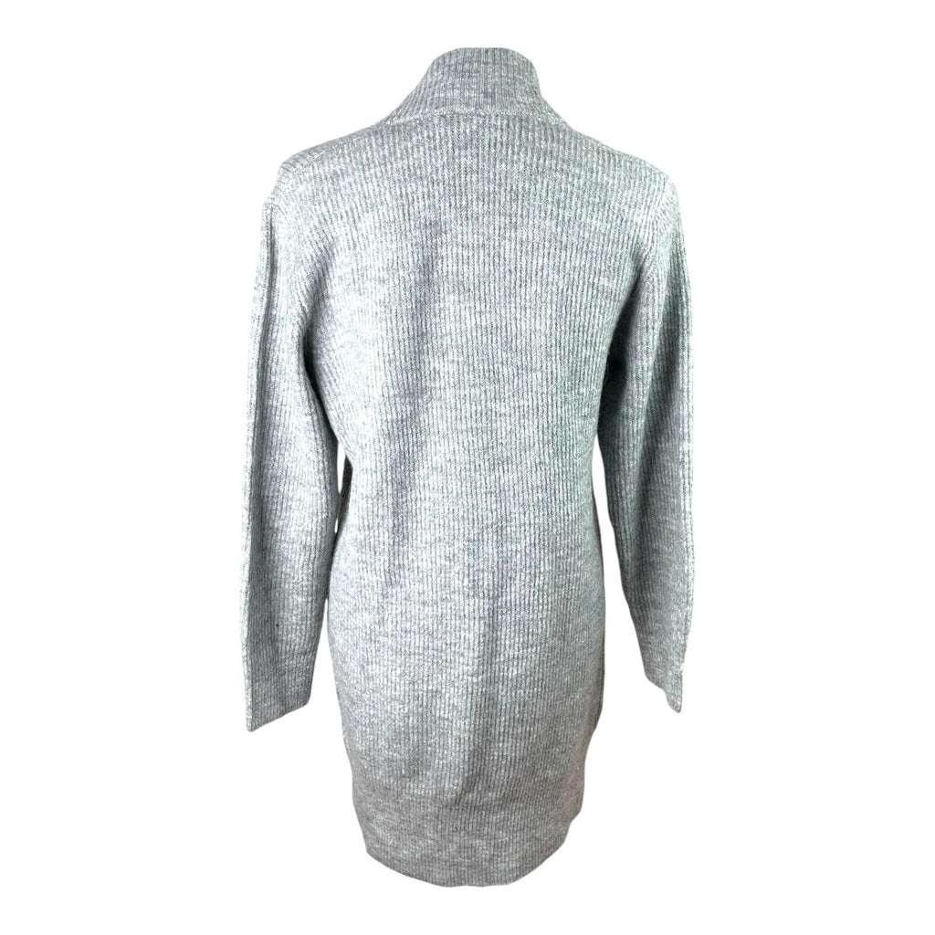 New Look Longline Knit Cardigan Women’s UK Size S Grey Ribbed Open Front Pockets