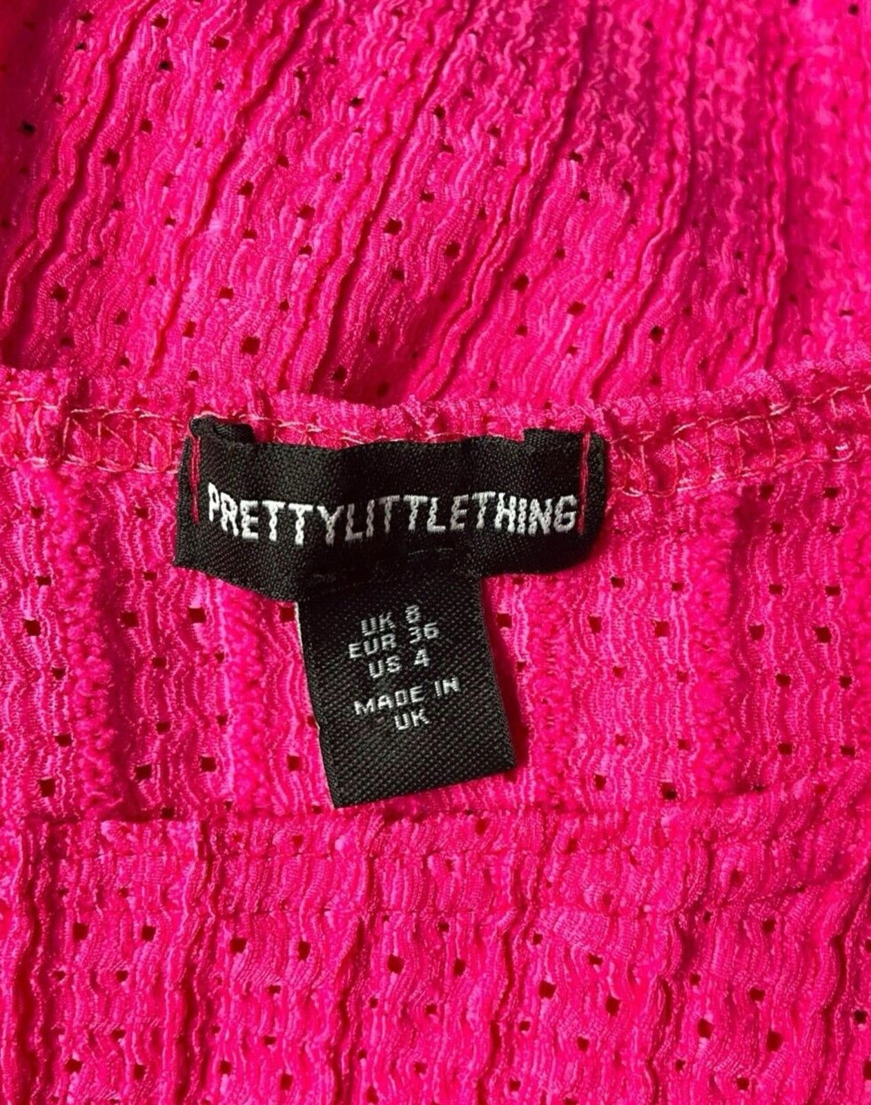 Pretty Little Thing Crop Top Women's UK Size 8 Pink Textured Sleeveless Summer