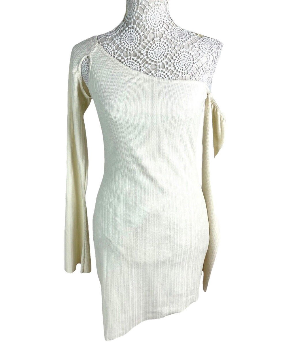 Glamour Babe Mini Dress Textured One Shoulder FlareSleeve Women’s UK Size 8