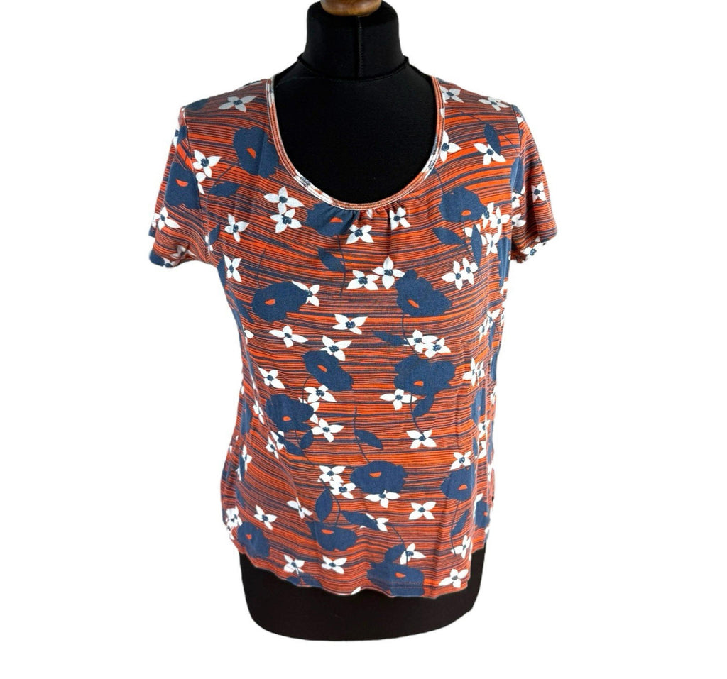 Maine Orange Floral T-shirt Top Blouse Crew Neck Women’s UK Size 14