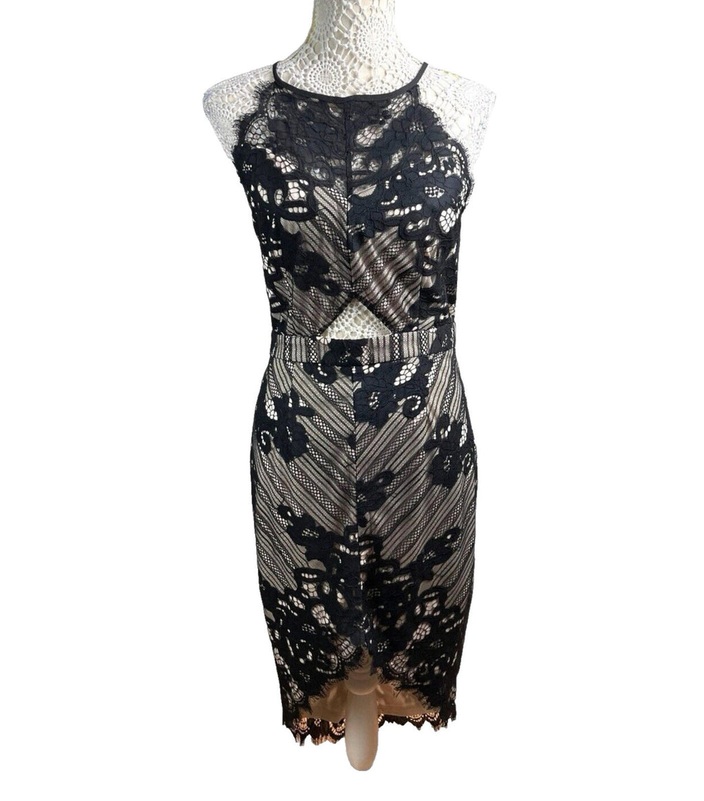 Missguided Midi Dress Lace Black & Nude Women’s UK Size 12