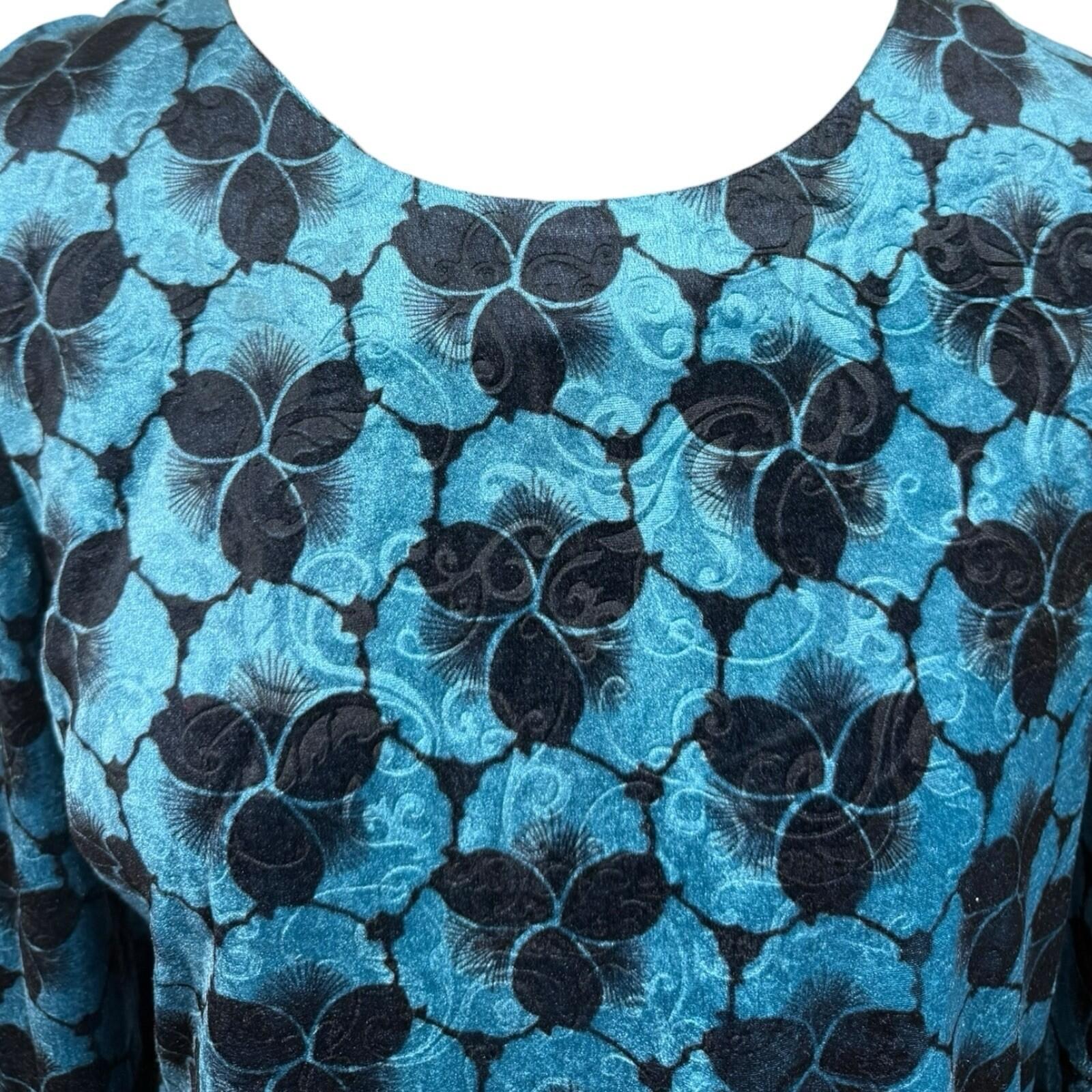 Honor Milburn Velour Top Women’s UK Size 12 Floral Velour Blue Black