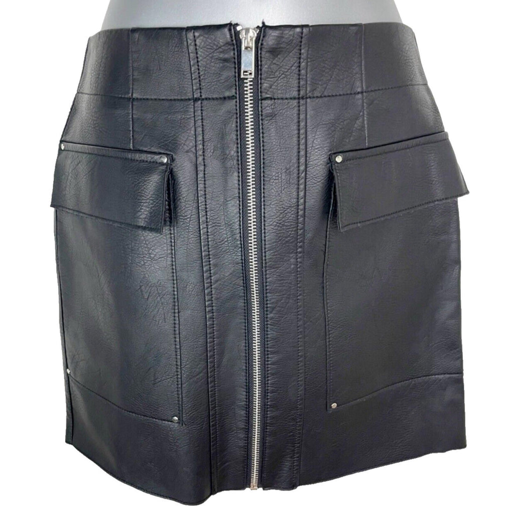 River Island Black Leather Midi Skirt Petite Women’s UK Size 4