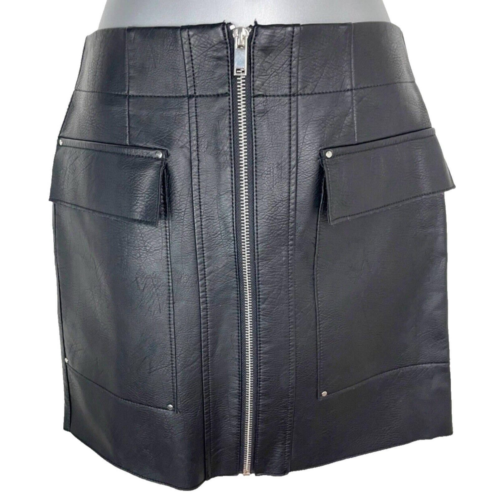 River Island Black Leather Midi Skirt Petite Women’s UK Size 4
