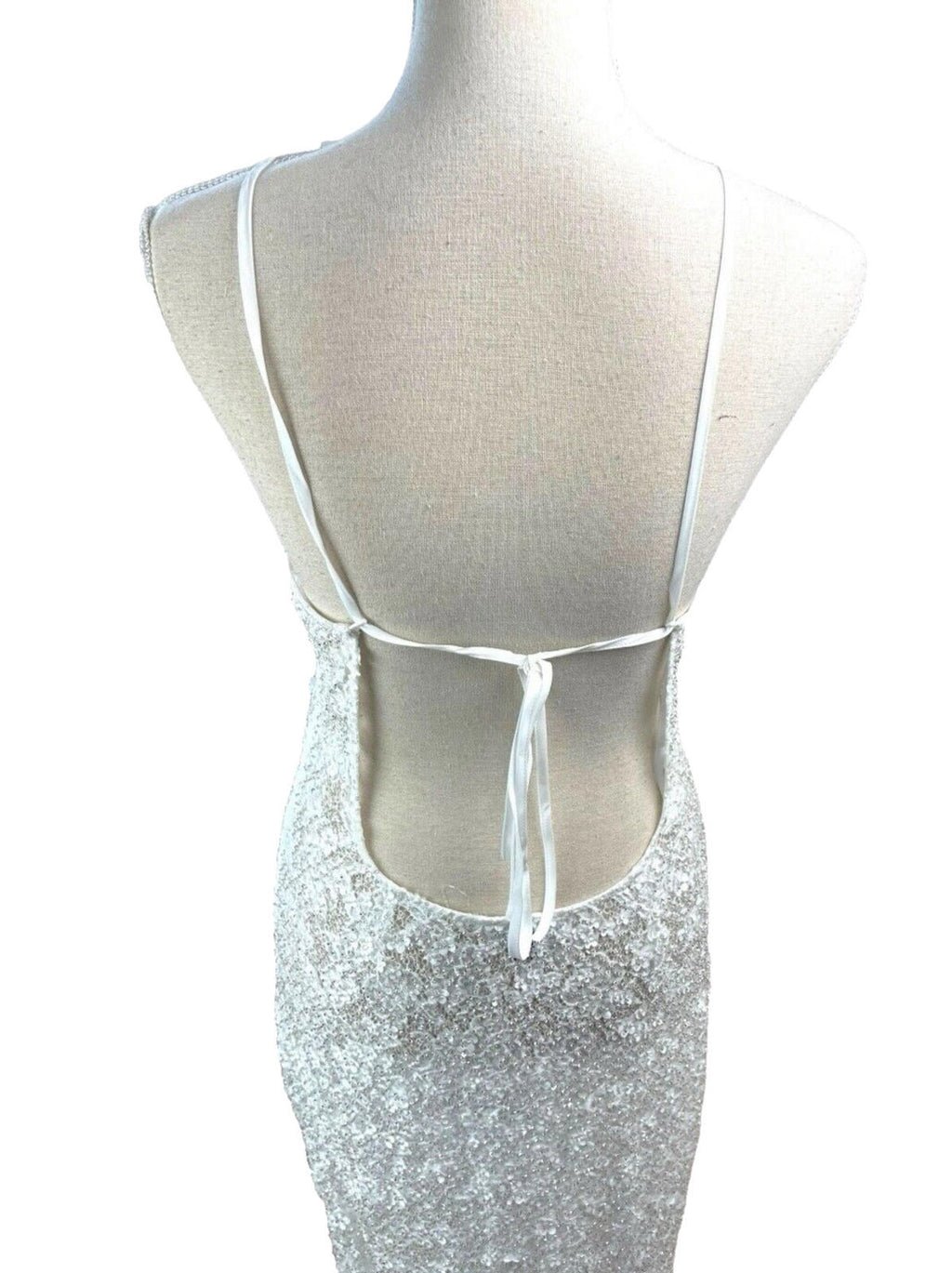 Nasty Gal Prom Dress Women's UK Size 12 White Embellished Backless Side Slit