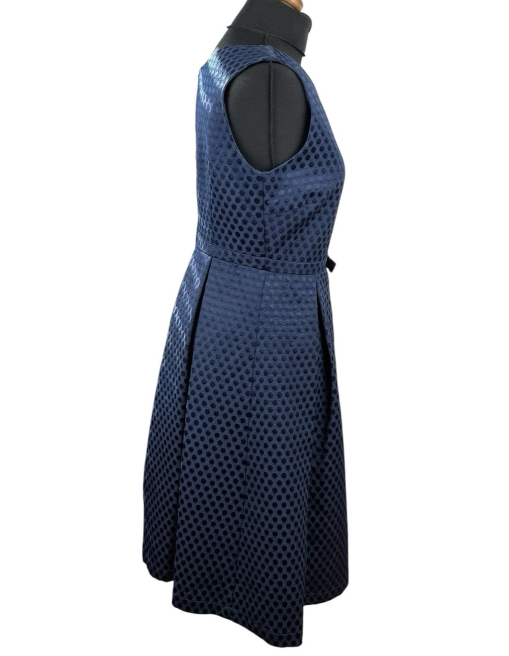 Sixton London Navy A Line Midi Dress Polka Dot Bow Detail Women’s UK Size 12