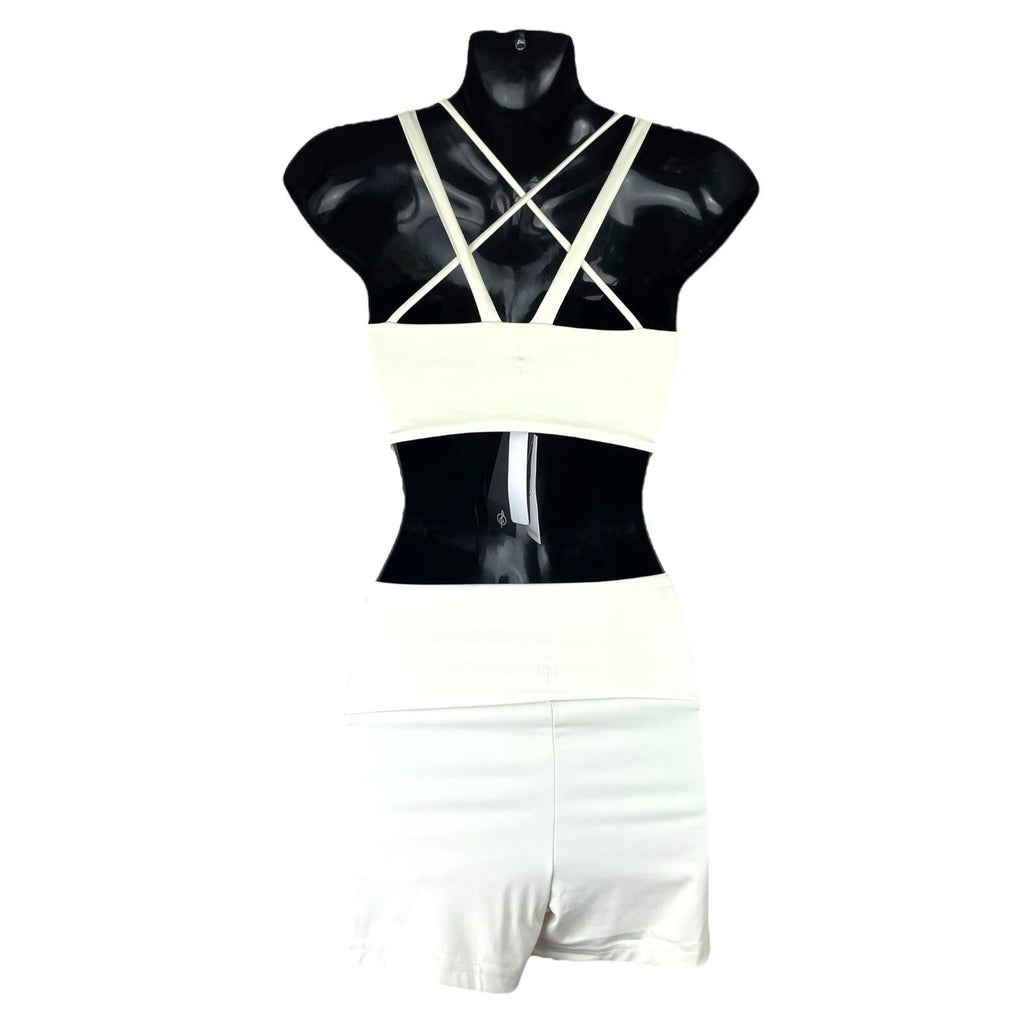 Stradivarius Co Ord Set Women’s UK Size XS Shorts & Crop Top Padded Ivory Lycra