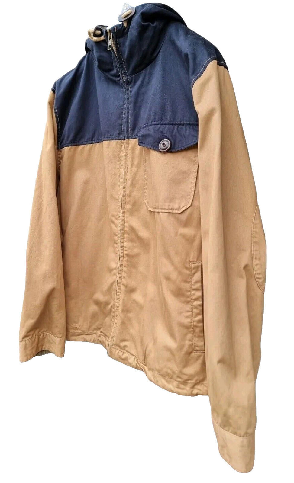 River Island Hooded Jacket Beige Blue 100% Cotton Men's UK Size XL