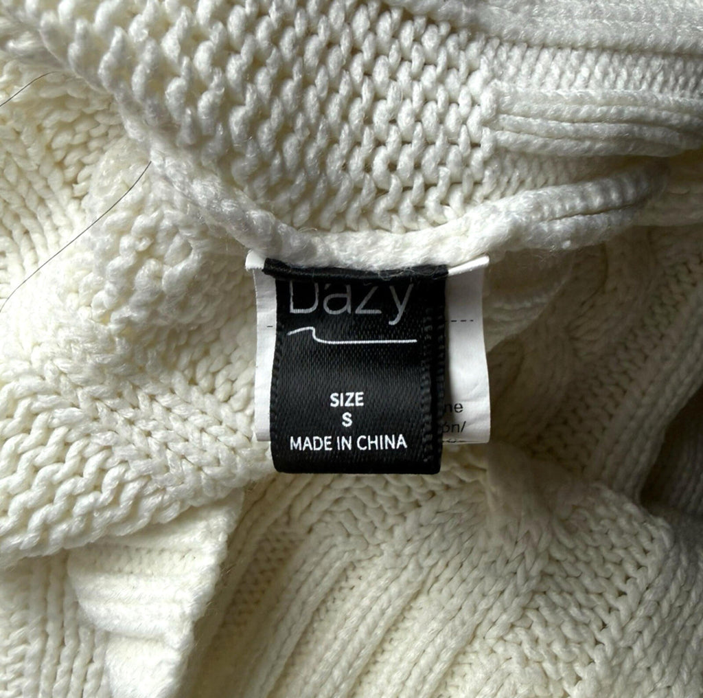 Dazy Cropped Cable Knit Jumper Women’s UK Size S Aaron Long Sleeve Ivory