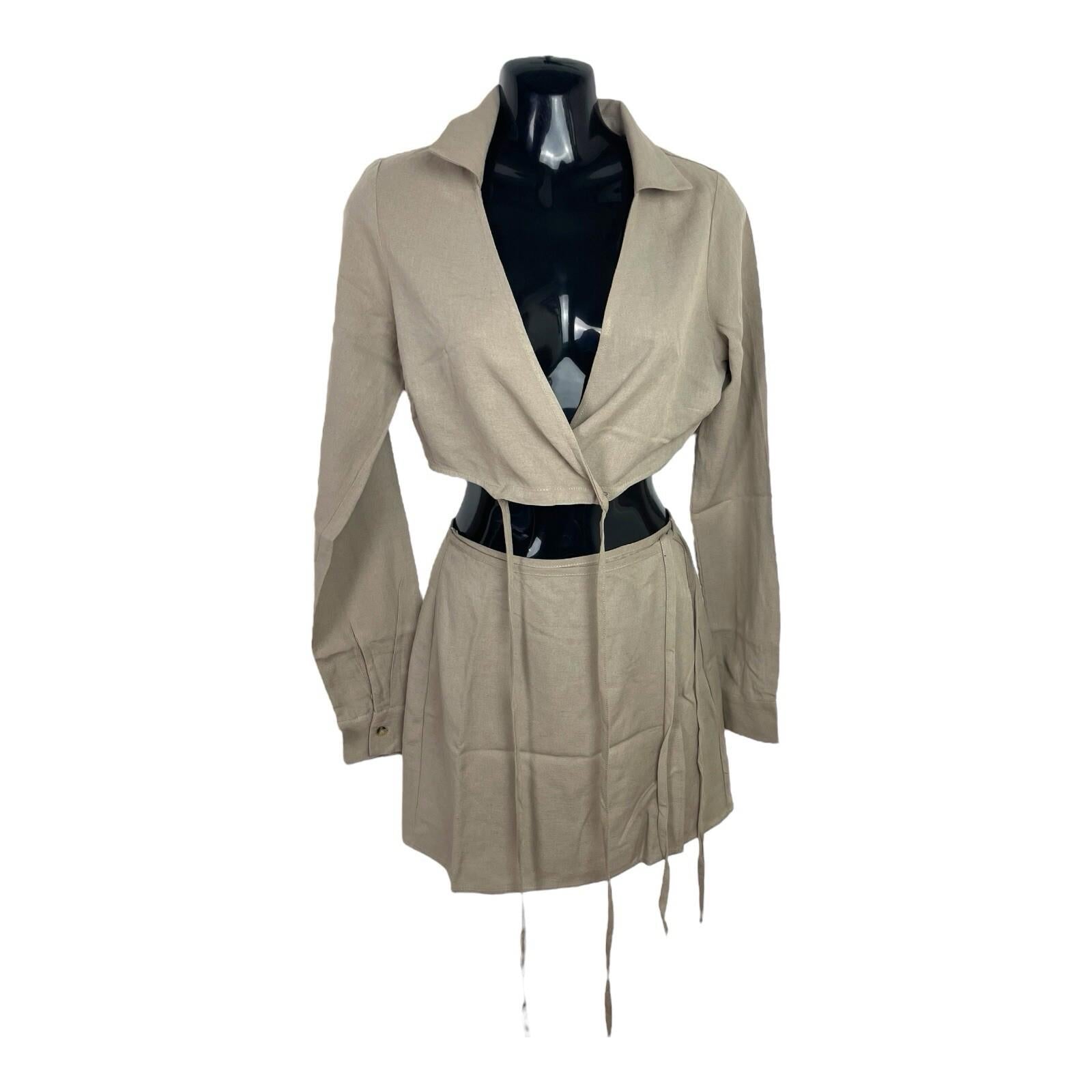 Pull & Bear Camel Skirt & Cropped Shirt Co Ord Set Women’s UK Size XS