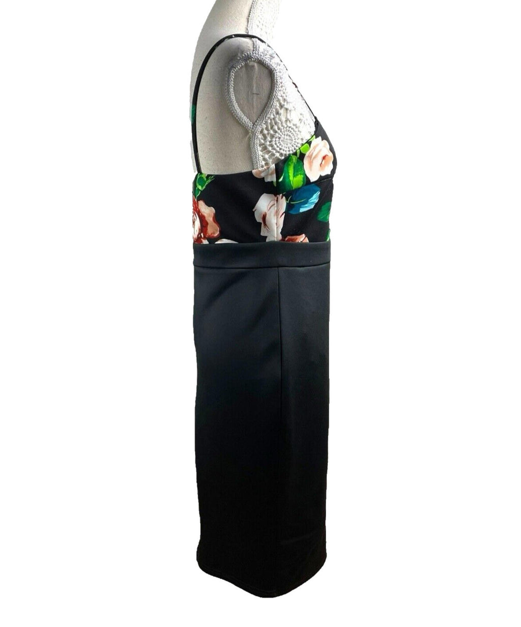 AX Paris Bodycon Dress Black Floral Top Detail Women’s UK Size 14