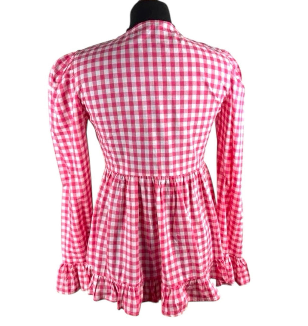 Gingham Tie Front Blouse Long Sleeve Grilled Hem Women’s UK Size S
