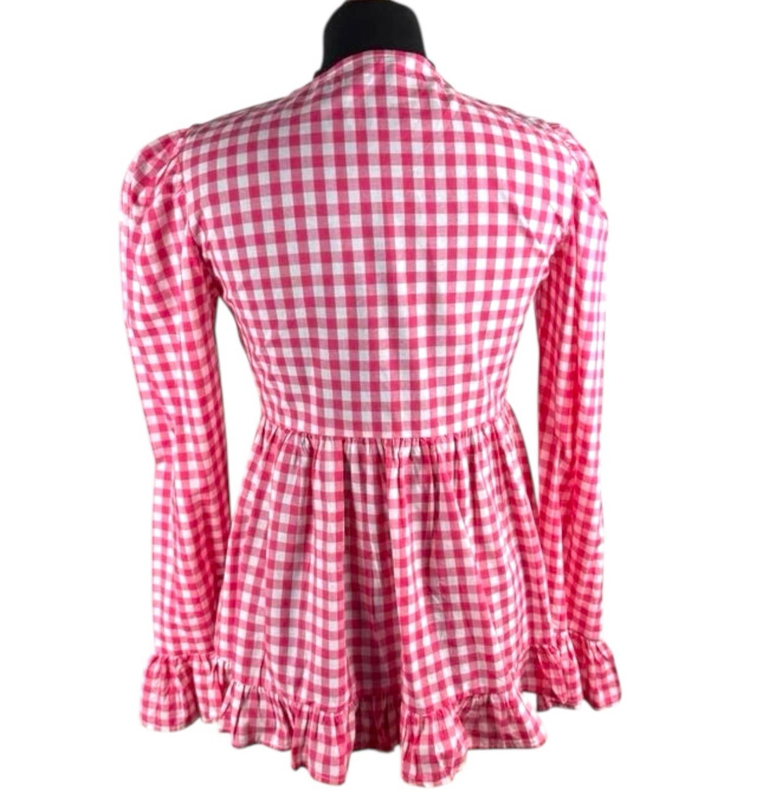 Gingham Tie Front Blouse Long Sleeve Grilled Hem Women’s UK Size S