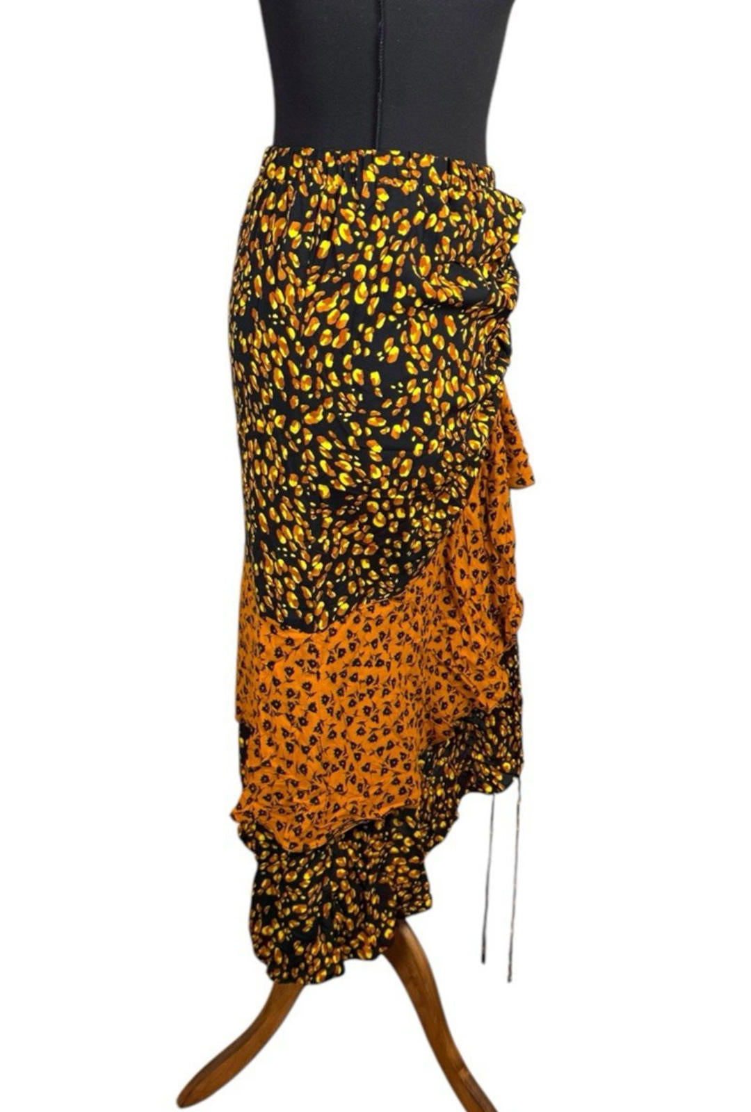 Very Orange Ruffle Modi Skirt High Slit Floral Women’s UK Size 12