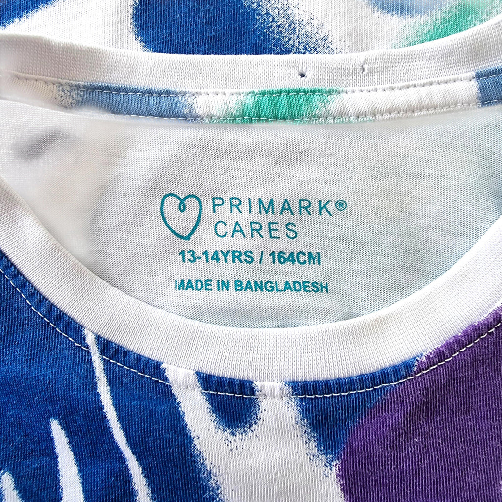 Primark T-Shirt Age 13 - 14 YRS Graphic Print Graffiti Crew Neck Jersey Tee