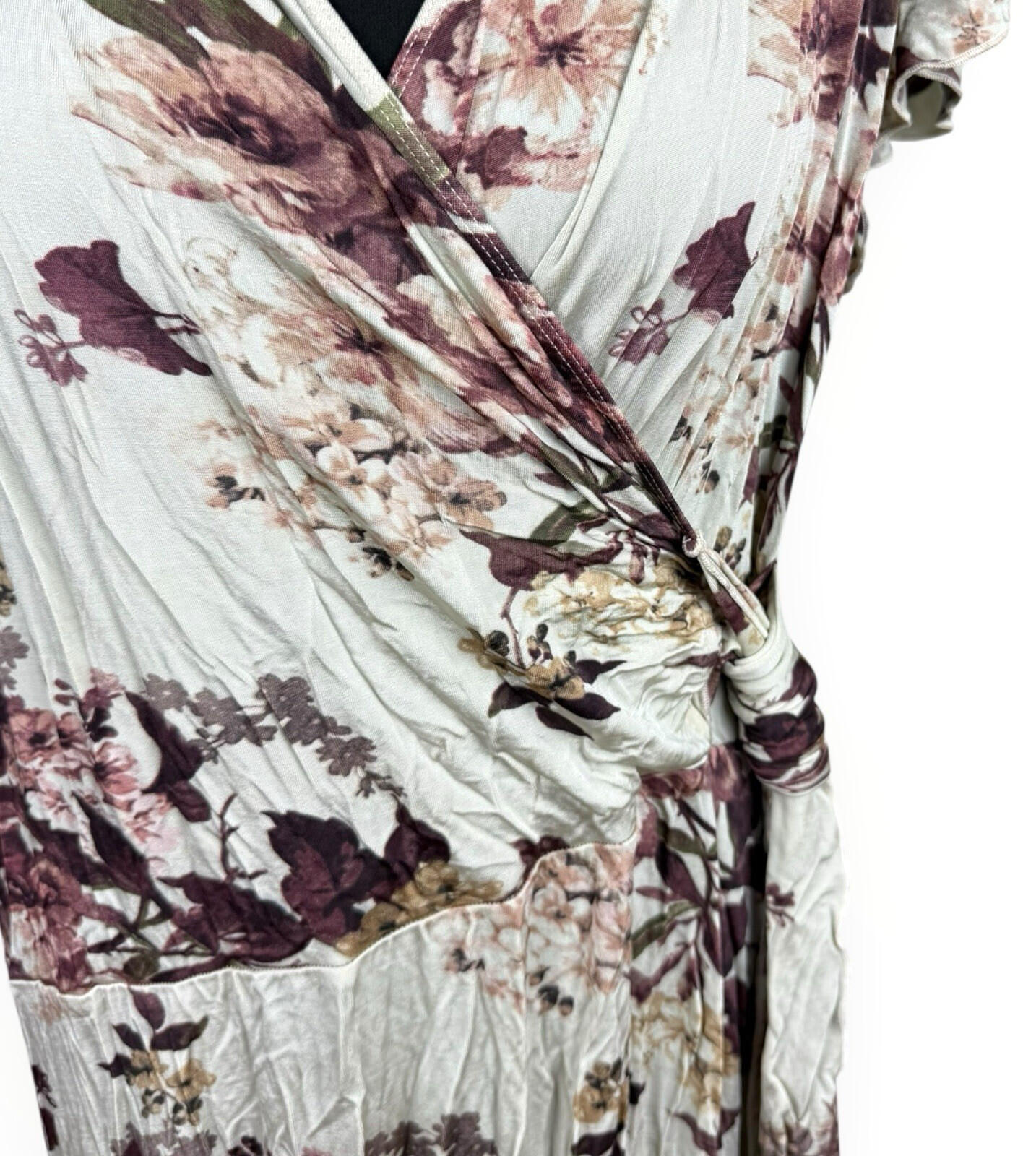 Next Floral Wrap Dress Women's UK Size B Neck Stretch Midi Beige Purple
